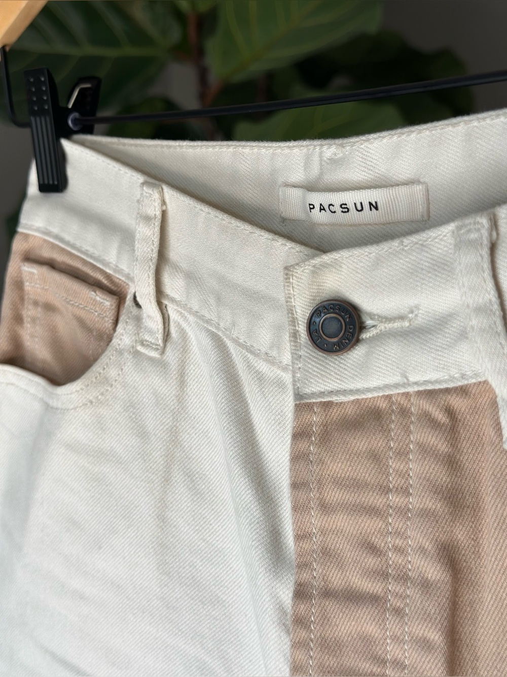 Pacsun Two-Tone Paneled High Waisted Straight Leg Jeans color block rise 24 tan